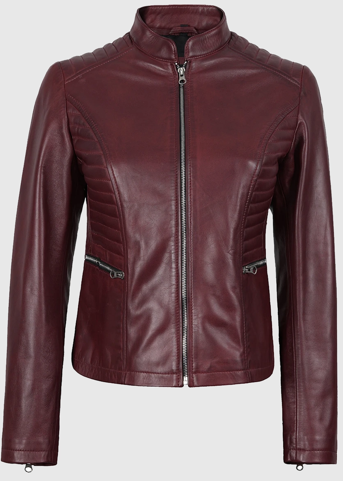 Women’s Burgundy Leather Biker Jacket