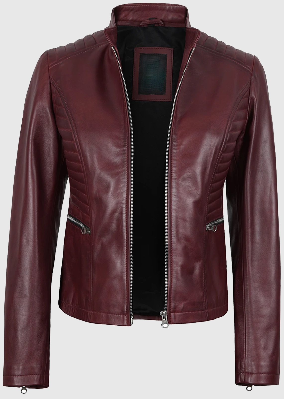 Women’s Burgundy Leather Biker Jacket