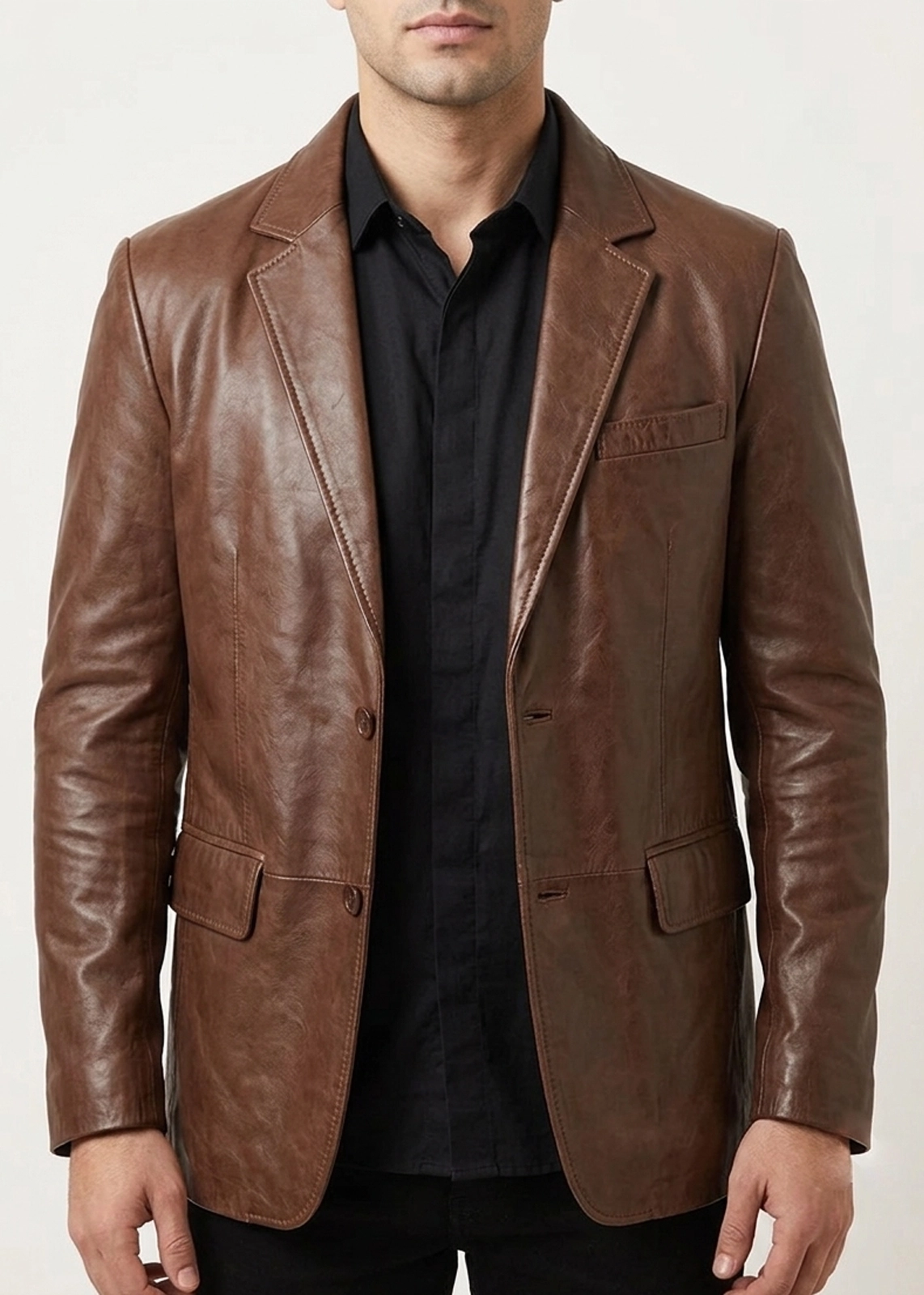 Men’s Cognac Waxed Leather Blazer