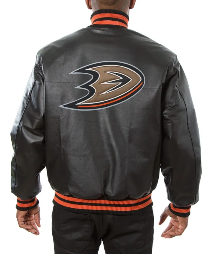 Anaheim Ducks Black Leather Varsity Jacket