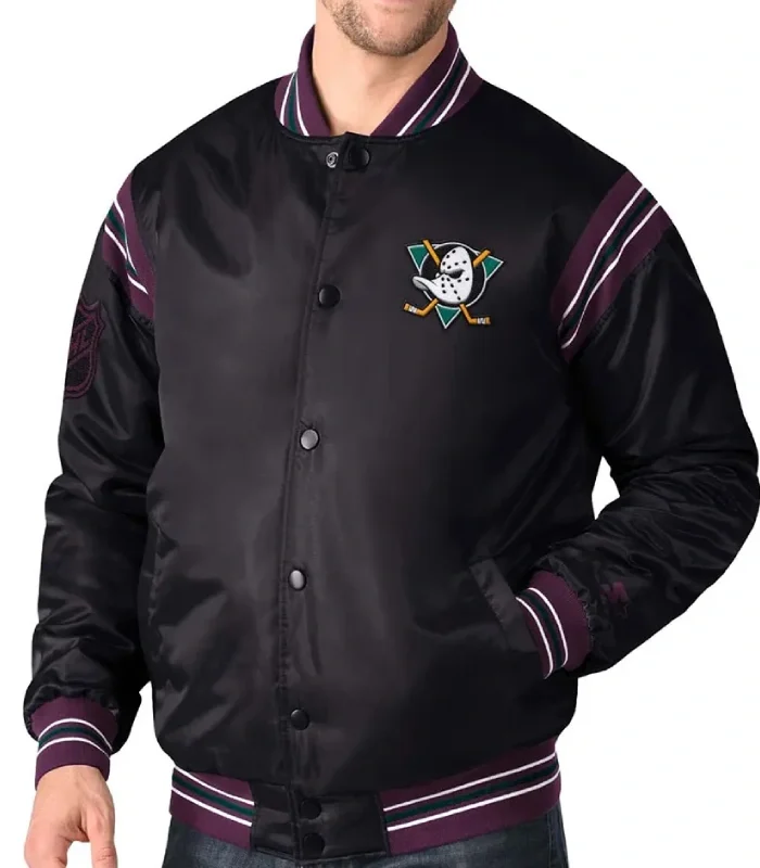 Anaheim Ducks Black Satin Enforcer Jacket