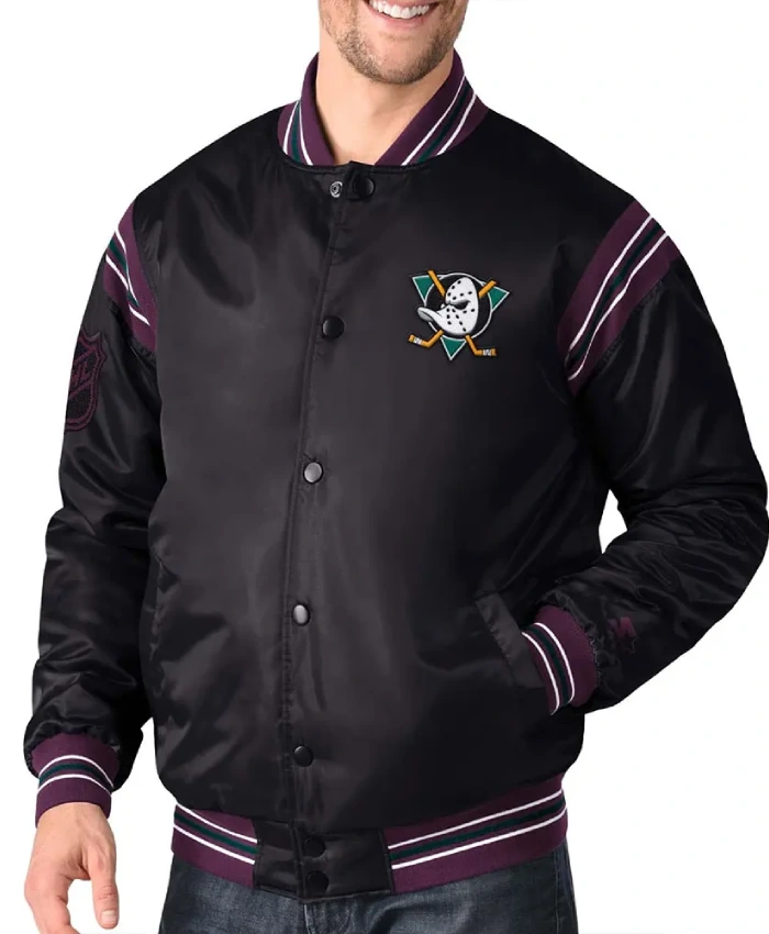 Anaheim Ducks Black Satin Enforcer Jacket