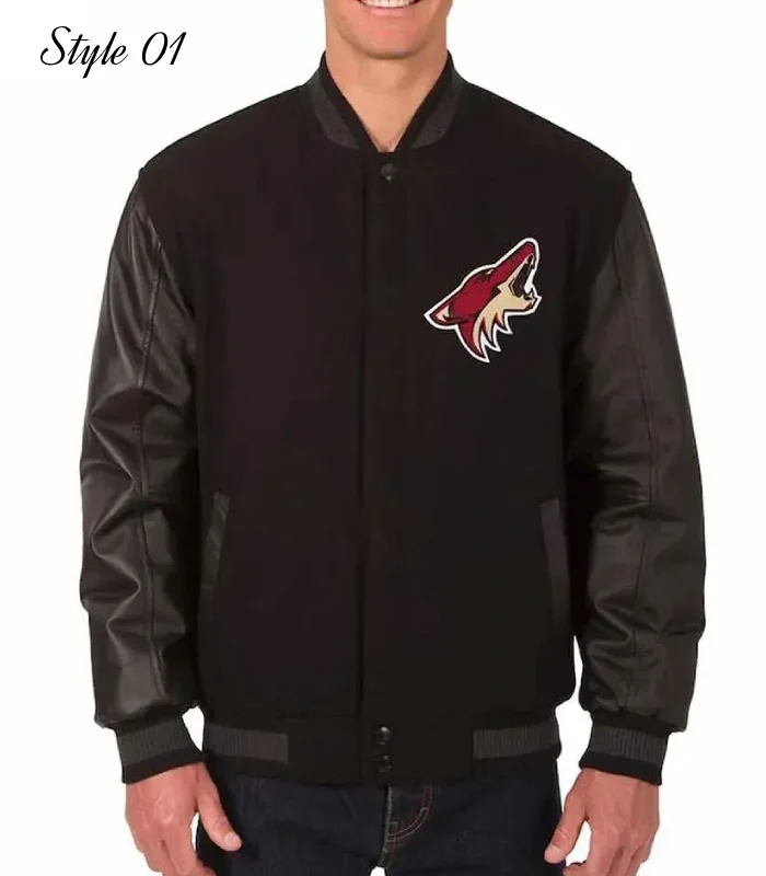 Arizona Coyotes Wool and Leather Black Varsity Jacket
