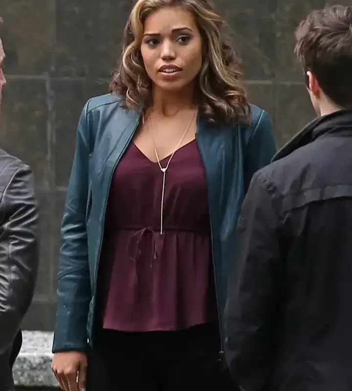 Ciara Renée Blue Leather Jacket from Arrow Season 4