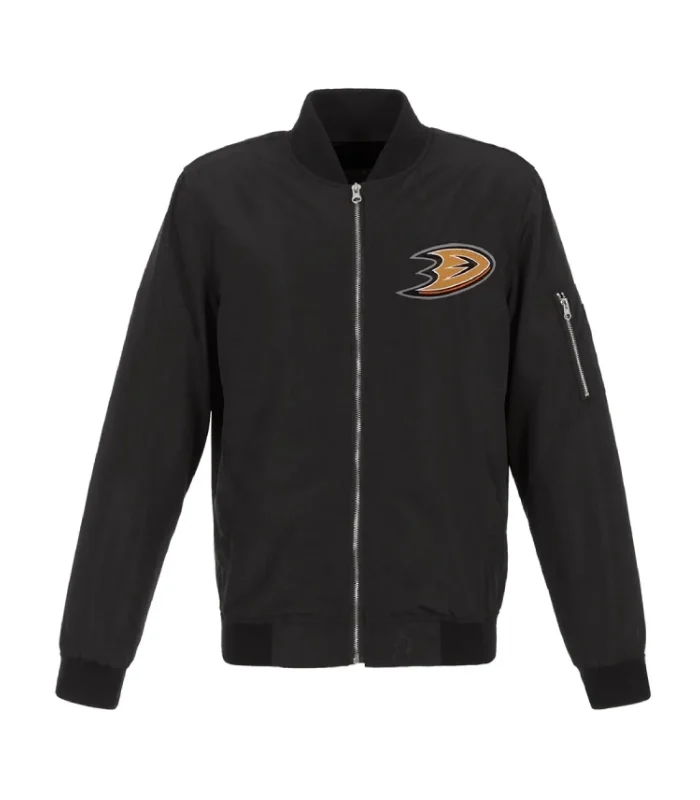 Anaheim Ducks Lightweight Full-Zip Black Nylon Bomber Jacket