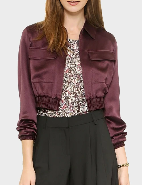 Felicity Smoak Arrow Cropped Satin Bomber Jacket