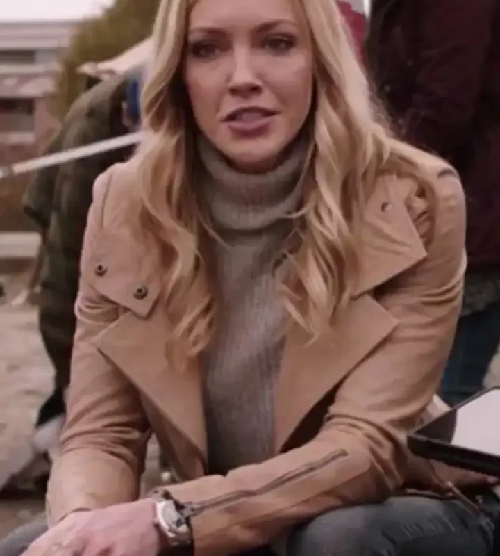 Arrow S04 Katie Cassidy Beige Biker Leather Jacket