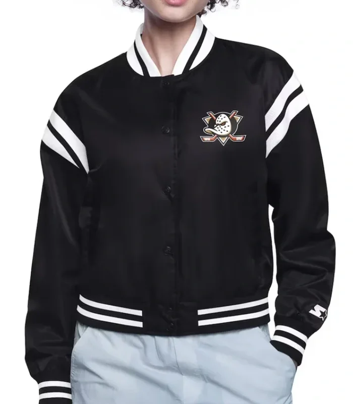 Anaheim Ducks Varsity Satin Jacket with Printed Logo