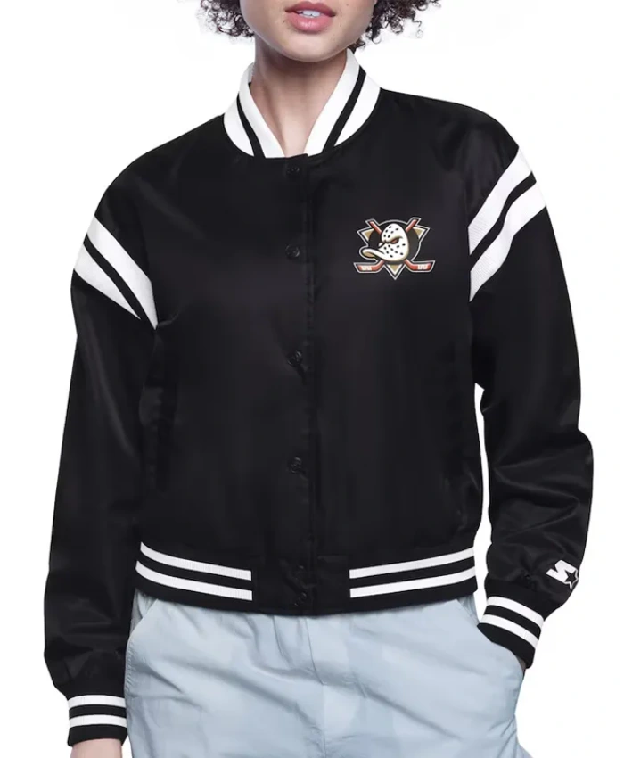 Anaheim Ducks Varsity Satin Jacket with Printed Logo